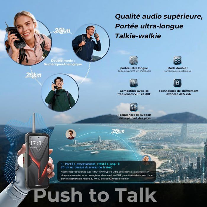 HOTWAV Hyper 8 Ultra 5G Telephone Portable Incassable 32+512Go 6.8" FHD+ 12000mAh Smartphone Android 15 108MP Dual SIM/NFC/IA Noir