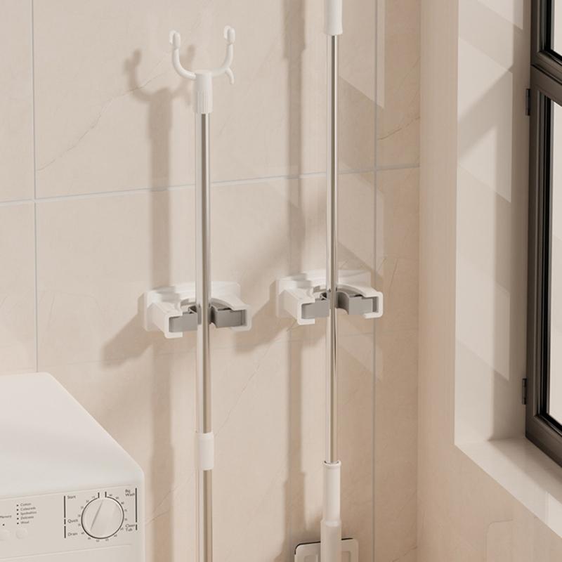 2pcs Self-Adhesive Mop Holder Wall Mounted Mop Brooms Organizers Cleaning Tool Holder for Laundry Room, Bathroom, Garage
