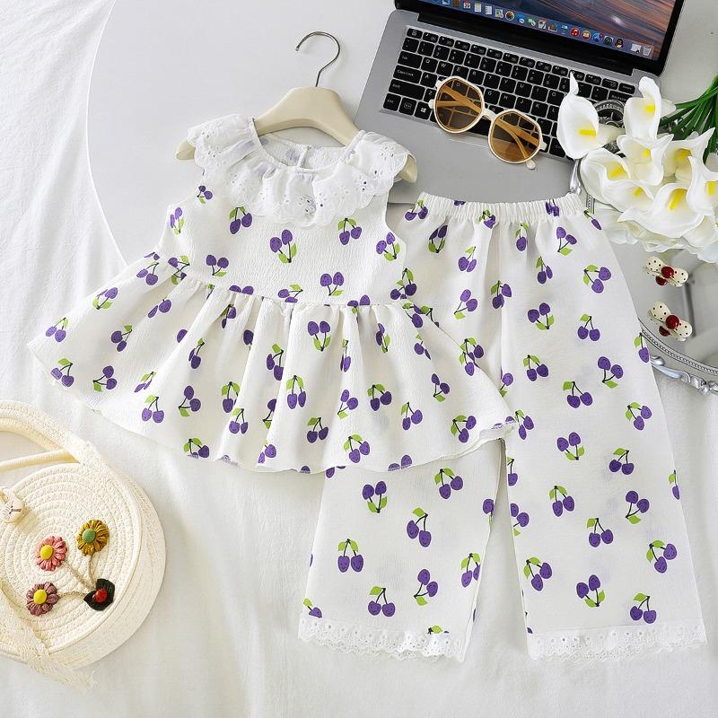 Cute Korean Style Little Girls Floral Cami And Shorts Two Piece Summer Outfit