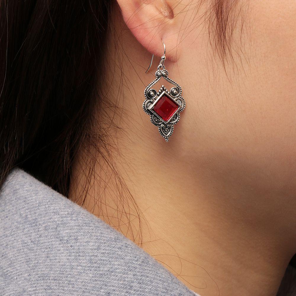 Vintage Chic Hook Engagement Wedding Jewelry Red Agate Earrings Dangle  Ruby Ear Stud Gemstone