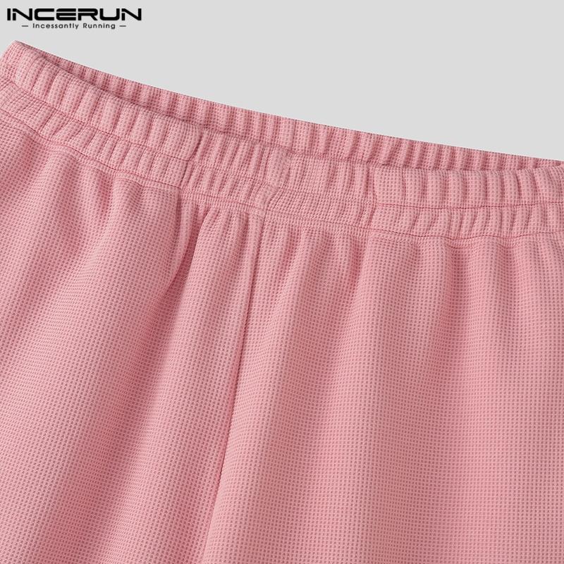 INCERUN Two Pieces Men Short Sleeve Buttons Shirts Short Pants Texture Casual Sets