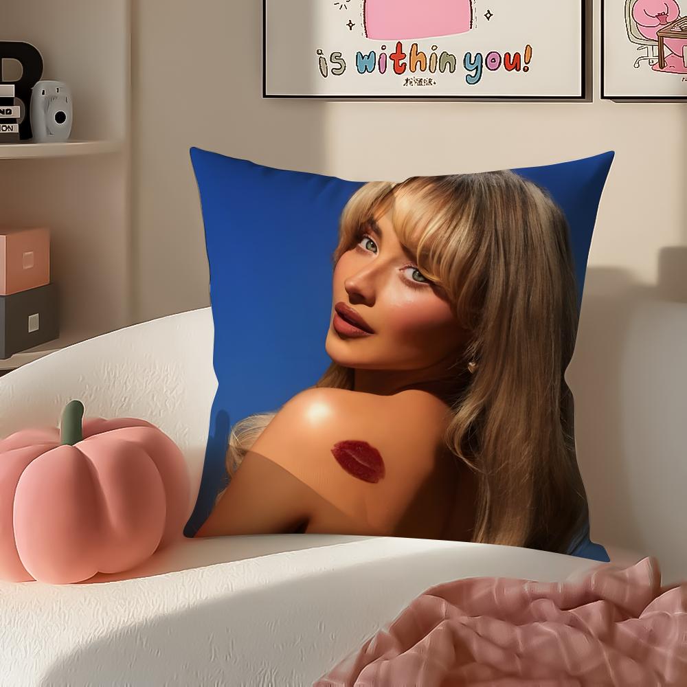 Modern Pop Beautiful Singer SSabrina Carpenter Cushion Cover Pillowcase Short Plush Invisible Zipper Room Sofa Cushion Cover