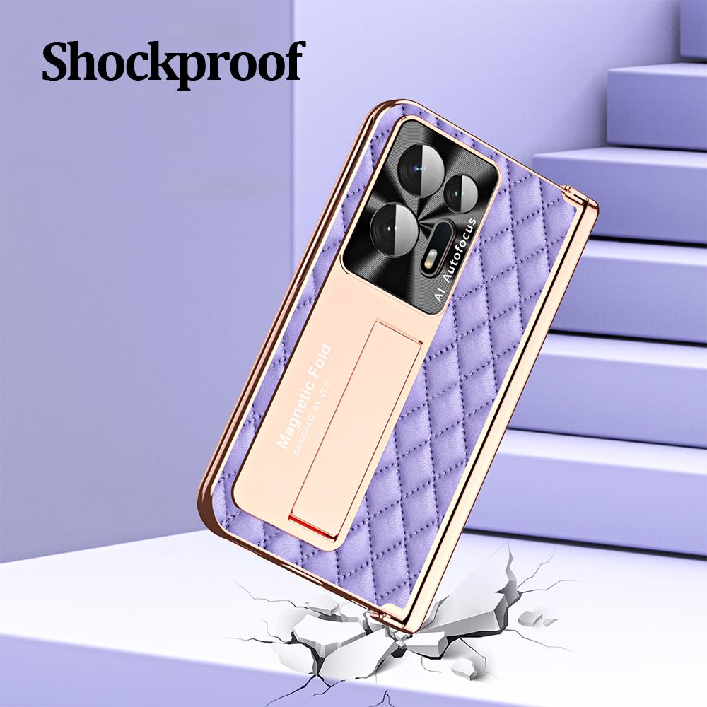 Husă cu Balama Magnetică pentru Oppo Find N2 5G cu Suport, Textură Țesută, Piele, Husă Protectoare pentru Oppo Find N2, Huse cu Sticlă Frontală