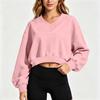 Women's Casual V Neck Long Sleeve Cropped Sweatshirt for Everyday Wear