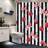Chic Red Bows and Cherries Striped Waterproof Shower Curtain for Bathroom Decor
