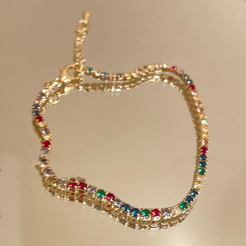 18K Gold Plated Round Bracelet with Colorful Cubic Zirconia - Stylish and Versatile Elegant Jewelry