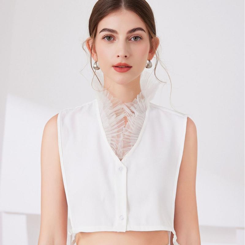 

Detachable Stand Collar Blouse Solid Color Half Shirt Ruffled Decorative Collar Sweater False Collar Top Clothing Accessory