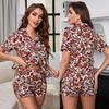 Women’s Sleeping Suits Rayon Printed Floral Shirts and Shorts 2 Pieces Pajama Set Comfy Night Sleep Lounge Wear Casual Home Clothing