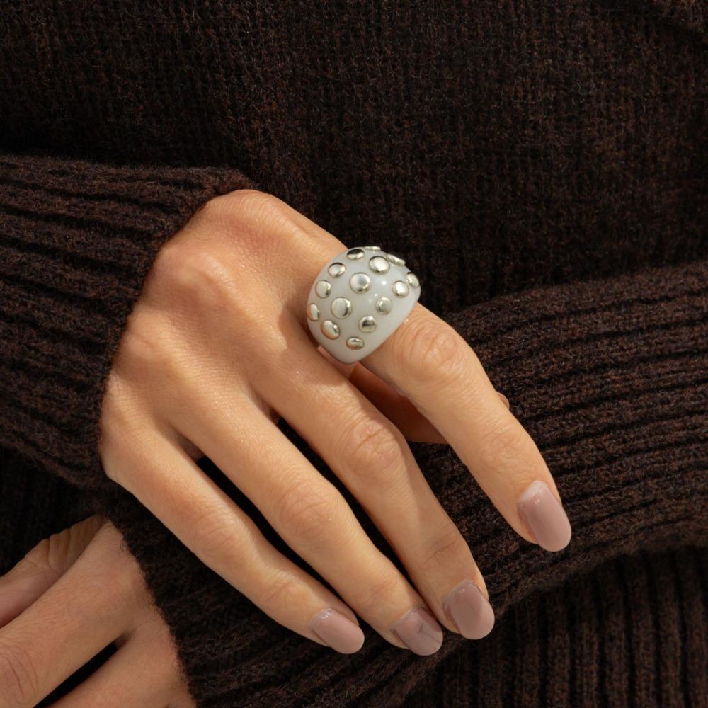 

Punk Style Rivet Acrylic Bangle Vintage Bracelet Ring Set Resin Geometric Bracelet Decoration Style 6