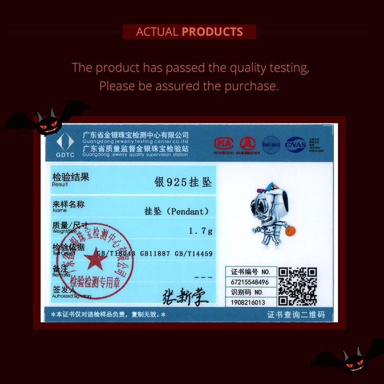 WOSTU Halloween Cute Trick Skull 925 Sterling Silver Charm Beads Fit Bracelet Bangle Fine Jewelry