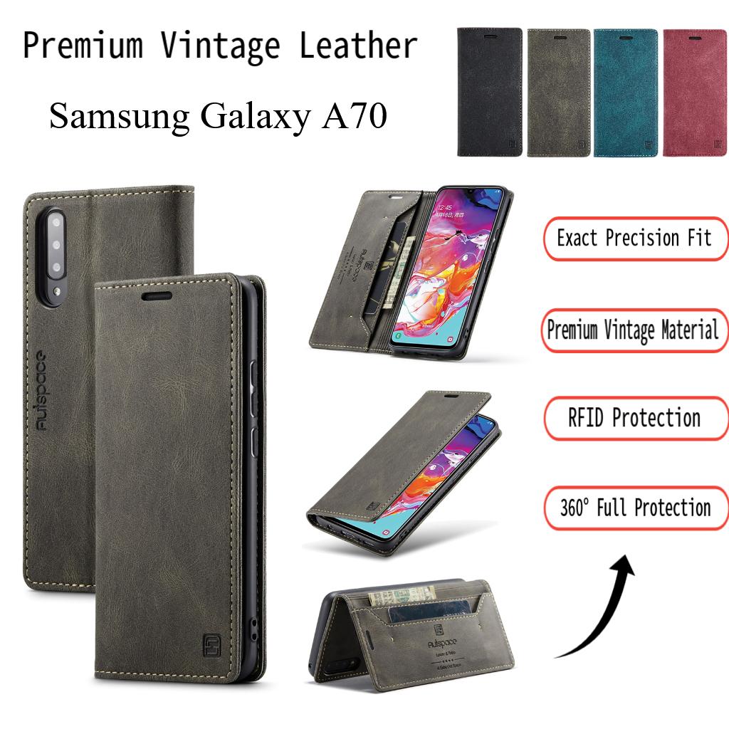 Premium Vintage Leather Wallet Case for Samsung Galaxy A70 - RFID Blocking Flip Cover with Card Slots (4 Colors)