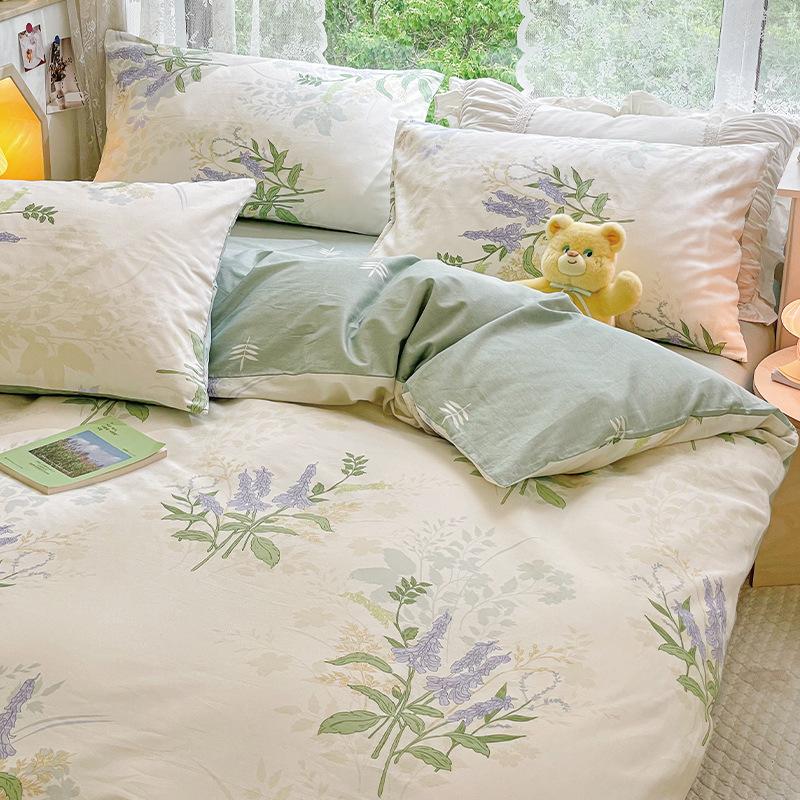 

Комплект из четырех предметов с принтом из чистого хлопка, простыня из чистого хлопка, пододеяльник, небольшой свежий комплект из трех предметов, утолщенный пододеяльник для дома 1.2m bed sheet 3pcs