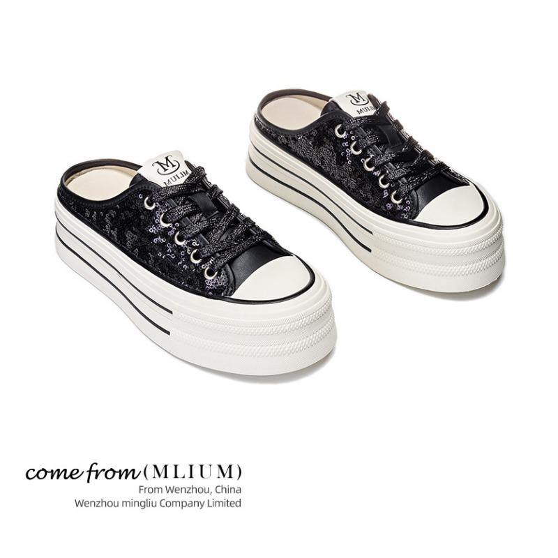 Lederslipper Sommer Flach Halb Schlepp Lässige Schlupf-Höhenschuhe für Damen