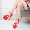 Frauen Schuhe Sexy Nachtclub Wasserdichte Plattform Patent Leder Feine Ferse Hass Hohe Weibliche Sandalen 20 cm ferse 10 cm plat von LFD