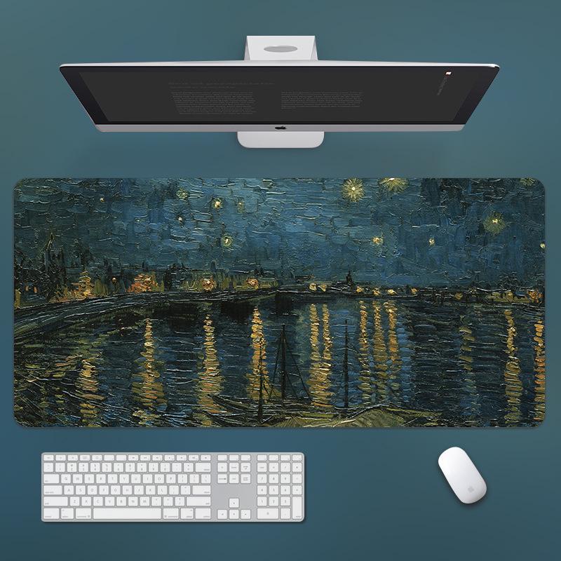 Gogh Oil Painting Van Landscape Mouse Pad Extra Large Nonslip Desk Mat With Precision Stitched Edges