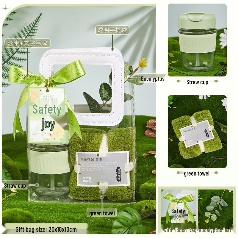 Summer Festival Gift Set with Glass Straw Cup and Towel Forest Style Package 5