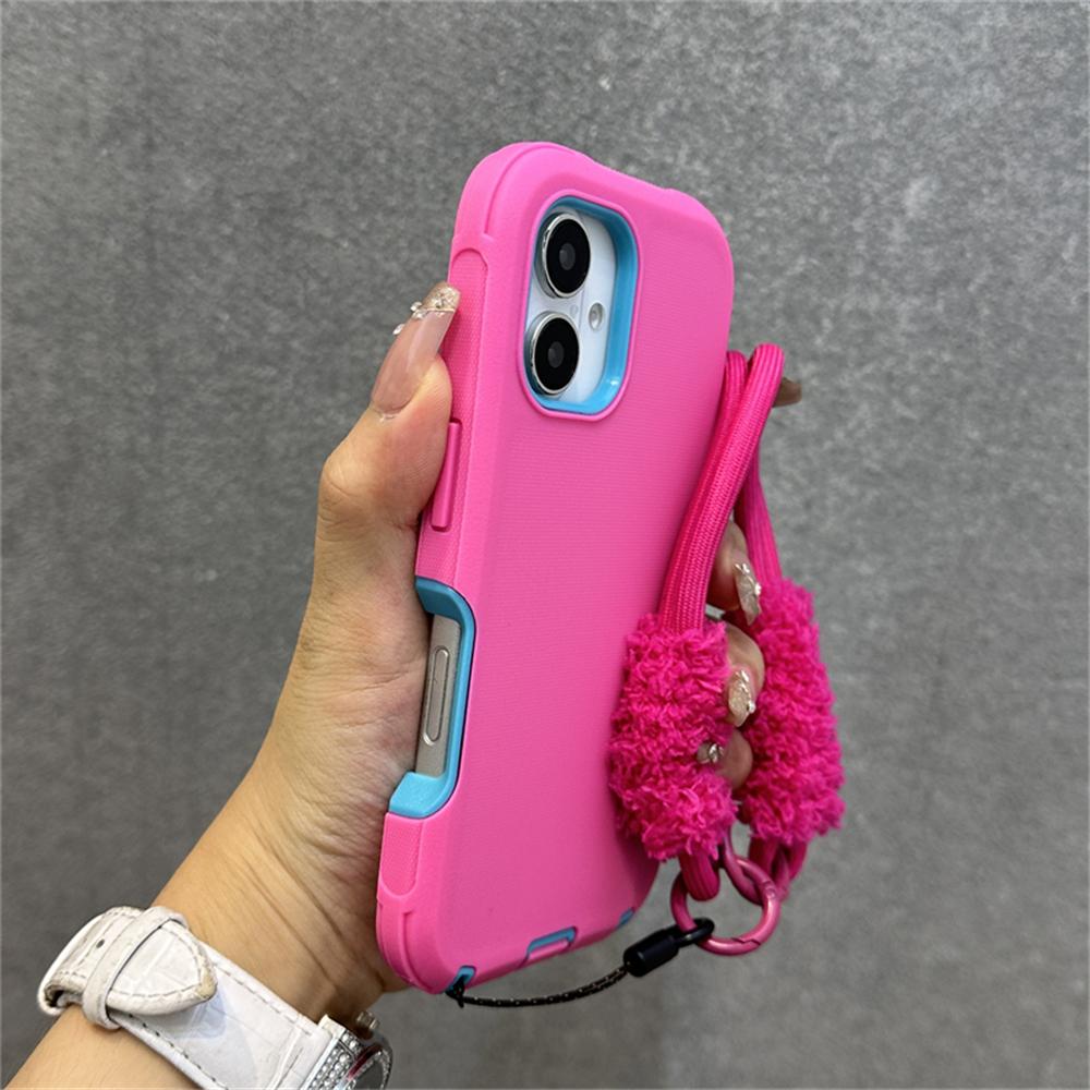 2 in 1 Thickened Hybrid Armor Bumper with Bracelet Wrist Strap Case For iPhone 16 Pro Max Plus 17Air Anti-slip Shockproof Cover