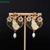 Vintage Art Nouveau Dancer Earrings – Enamel Floral Design with Freshwater Pearl Drop for Women