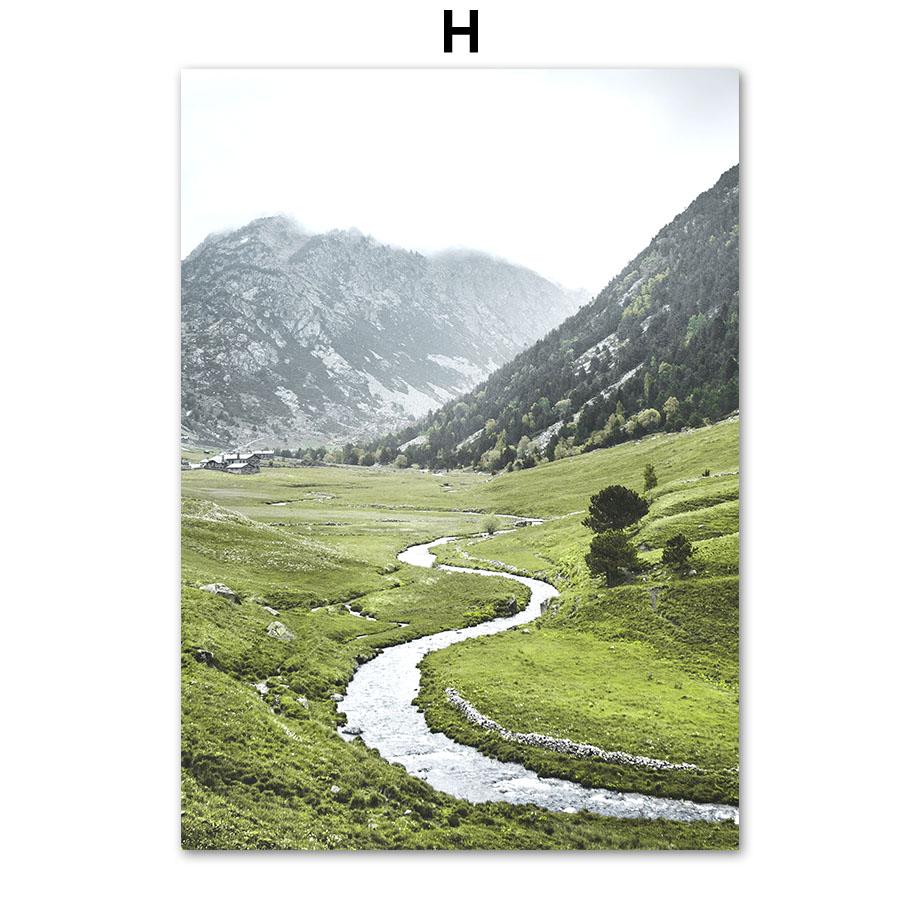 Green Tree Mountain River Boat Sunflower Wall Art Canvas Painting Nordic Posters And Prints Wall Pictures For Living Room Decor