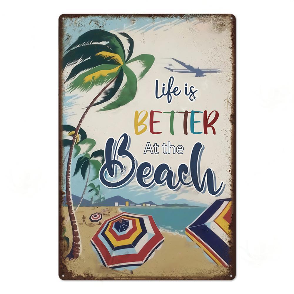 Summer Beach Decor Vintage Metal Tin Signs Plaque Metal Plate Retro Posters Wall Art Decor Seaside
