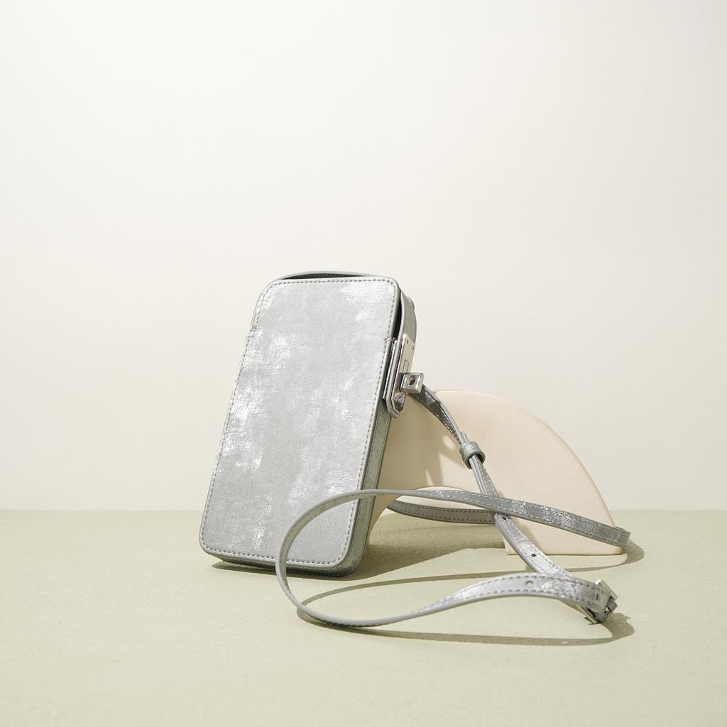 Cowhide Mobile Phone Bag, Simple Texture Mobile Phone Messenger Bag, Genuine Leather Mini Square Bag