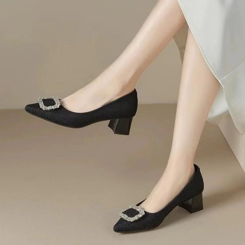 

2024 Женская Весна Новые Сексуальные Остроносые Модные Квадратные Женские Туфли Уличные Повседневные Удобные Вечернее Платье Женские Высокие Каблуки 35 чёрный