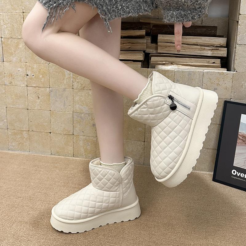 Women's thick-soled fur one winter lightweight warm anti cold padded snow boots non-slip wear casual sneakers cotton boots