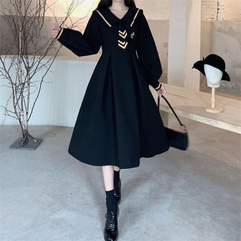 

Женское платье в стиле ретро с большой талией в стиле Хепберн, тонкое весеннее и осеннее платье, модный дизайн, платье M чёрный