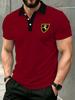 [Print Design - Not Textured] Men'S Outdoor Short Sleeve Polo Shirt, Multi-Size Available, Men'S Collared Polo, Red Base with Chest Emblem Print Men'S