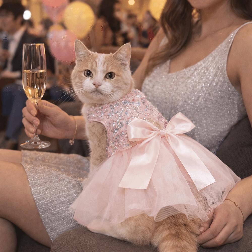 Sequin Pet Princess Dress Lace Bow Dog Tulle Skirt Pet Wedding Dresses  Party Wear