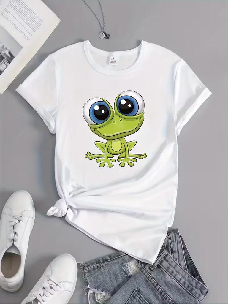 Cartoon Cute Big Eyed Frog Tshirt Womens Fashionable Short Sleeved Tshirt Casual and Comfortable Short Sleeved Top Y2K