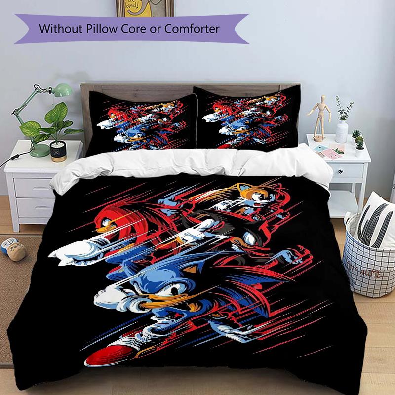 

3pcs Sonic Tails and Knuckles Bedding Set Includes Quilt Cover and Pillowcases, Suitable for All Seasons H083 135x200cm