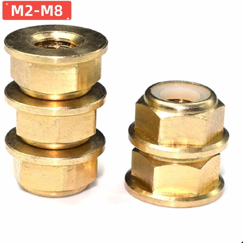 2pcs M2M3M4M5M6M8 Solid Pure Brass Flange Nylon Insert Lock Nut Hex Nuts Fasteners Blocking Nut