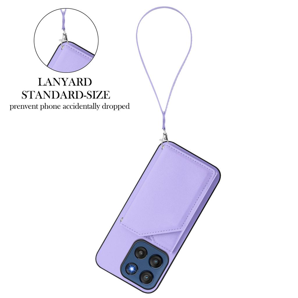 For Motorola Edge 60 Stylus 5G Case Card Holder Kickstand Skin-Touch Phone Cover with Wrist Strap