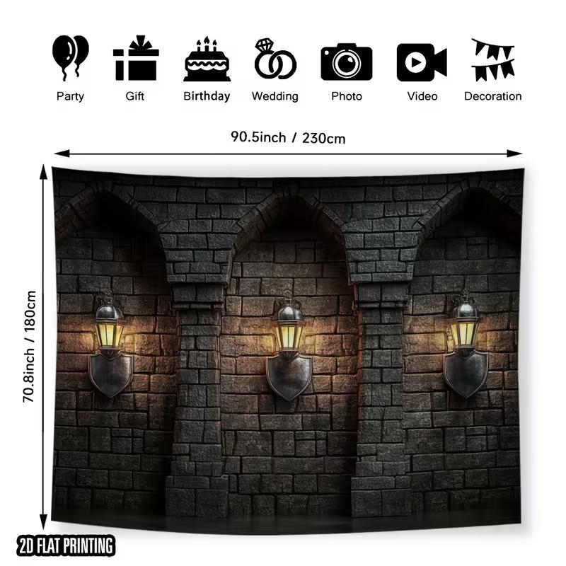 

Halloween Castle Backdrop - Medieval Stone Wall Lanterns Photography Prop 47.2x31.5inch/120*80cm