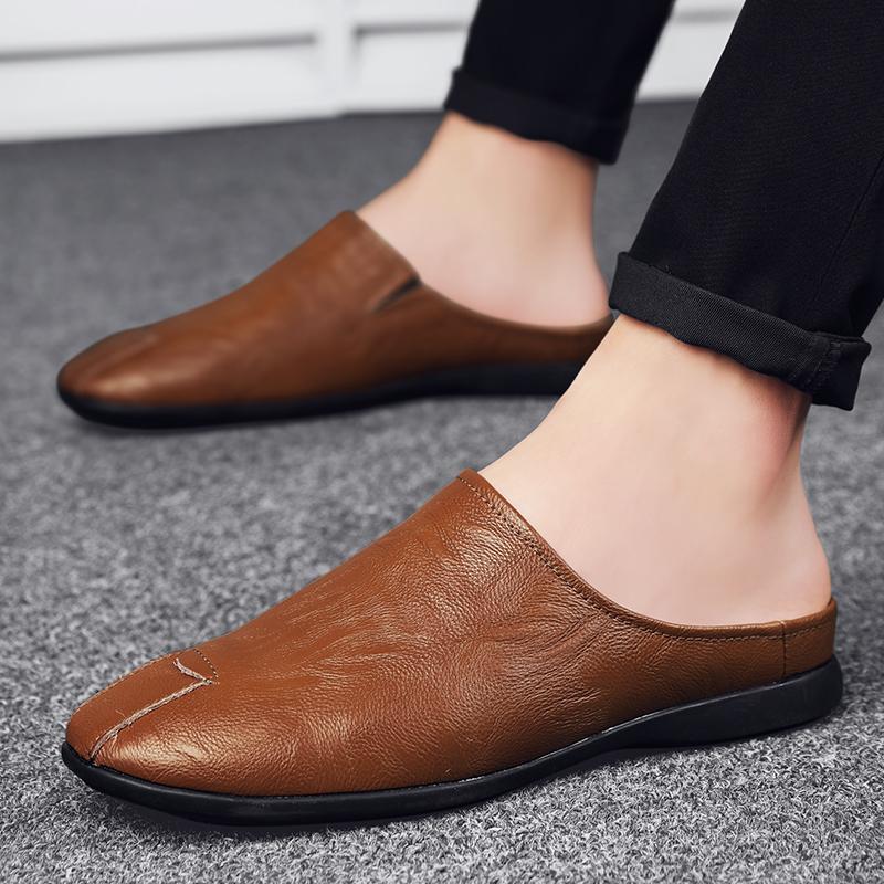 Summer Men'S Flat Bottomed Loafers Soft Soled Comfortable Slippers Lightweight Retro Brown Men'S Casual Shoes
