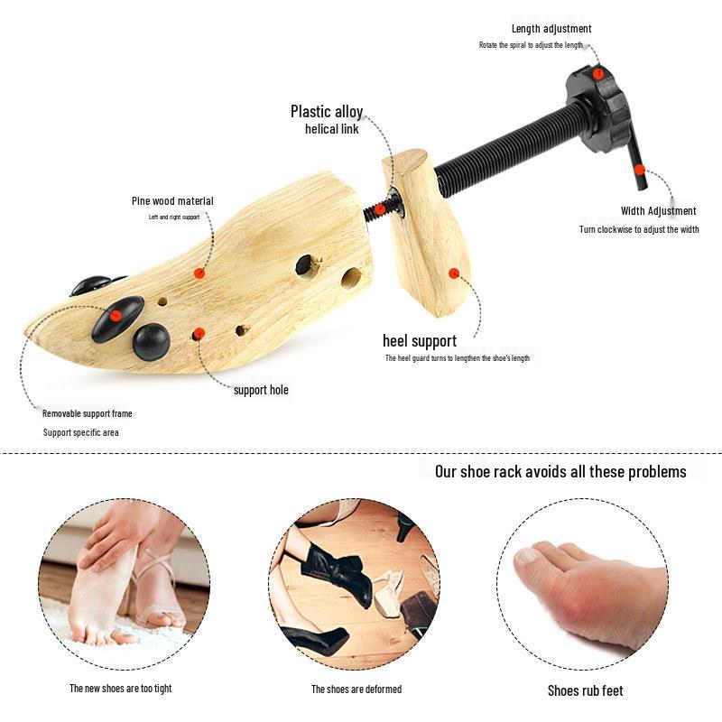 Întindător de pantofi reglabil din lemn de pin pentru pantofi de bărbați și de damă – Potrivit pentru pantofi cu toc înalt și pantofi plați