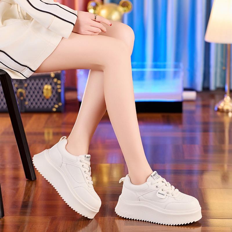 Platform White Shoes Women's Spring New Muffin Versatile Casual Board Shoes Small Inner Height Increase Women's Shoes
