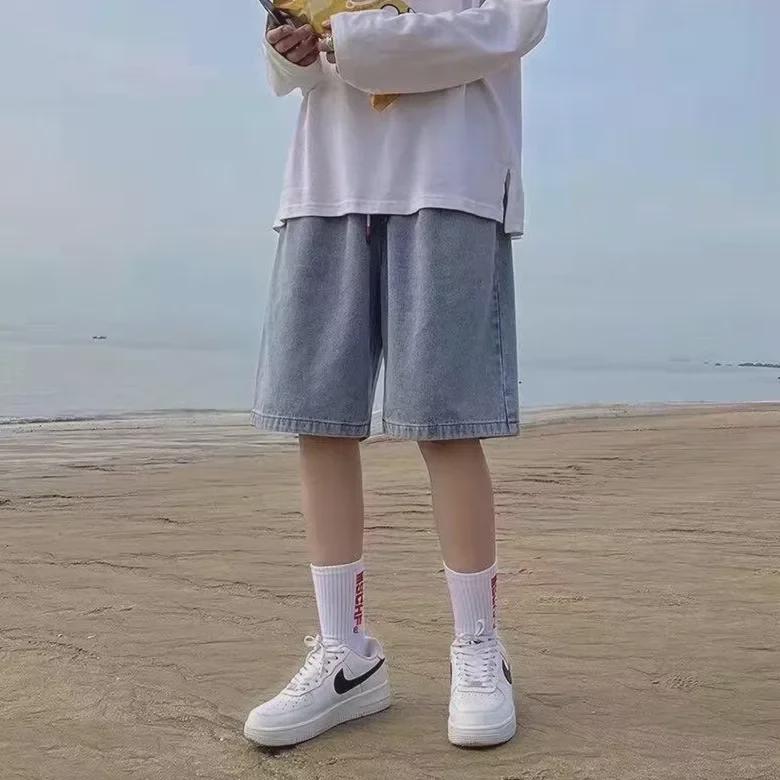 Men's Summer Japanese Straight Denim Wide-Leg Casual Mid-Length Shorts