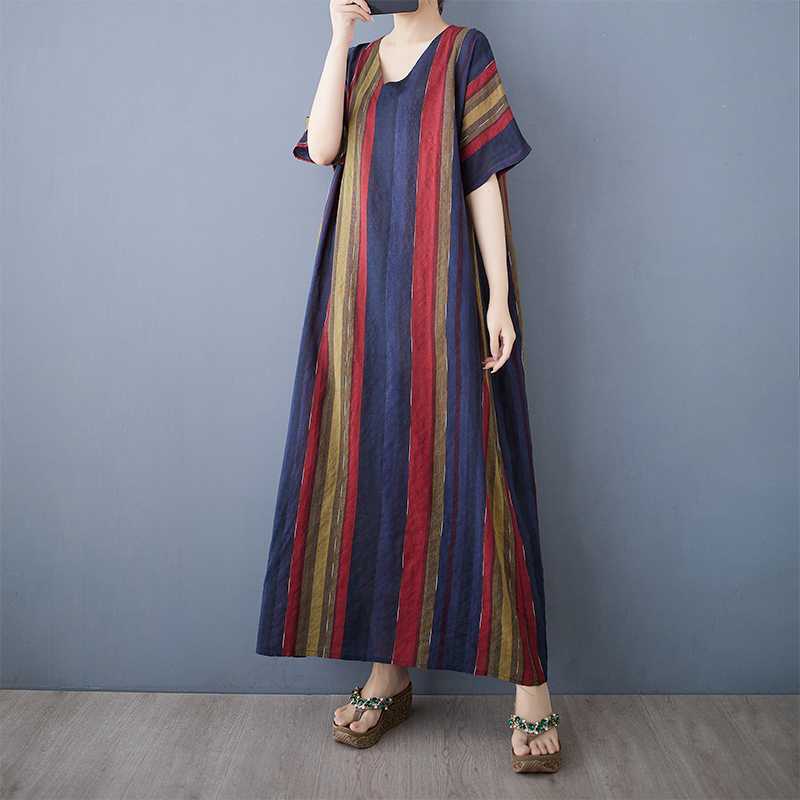 Summer New Cotton and Linen Printed Loose and Simple Long Skirt for Women