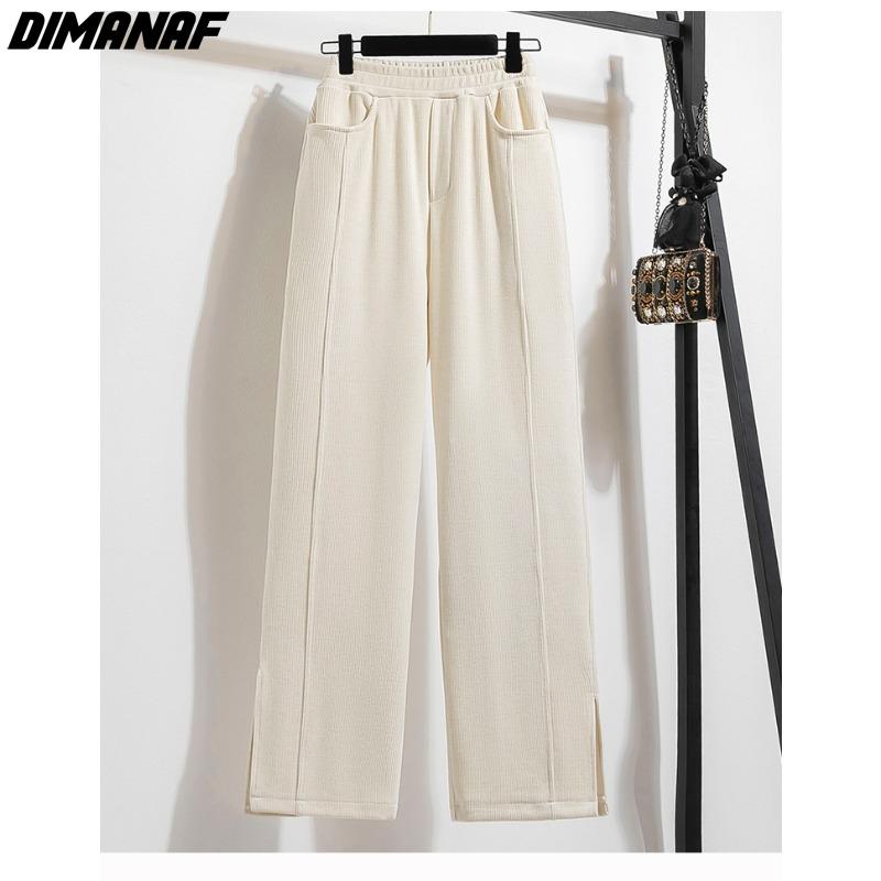 DIMANAF 2023 Plus Size Winter Lange Broek Vrouwen Elastisch Effen Casual Los Volle Lengte Basic Dame Broek Broek Katoen Dik A