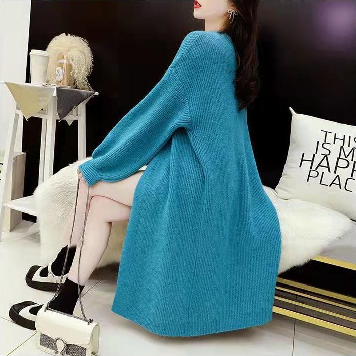 Mid-length Cardigan Sweater for Women's Autumn and Winter Wear Loose Large-sized Cardigan Long-sleeved Solid Color Knitted Coat