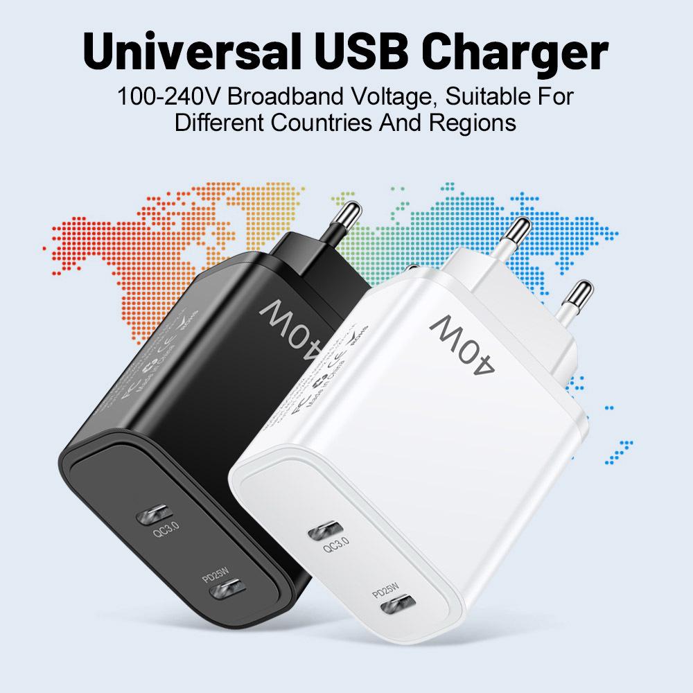 40W Dual PD Type-C Fast Charger for Mobile Phones - Travel-Friendly Charger Head