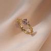 Cute Romantic Purple Four Leaf Zircon Flower Adjustable Rings for Women New Charm Gold Stainless Steel Finger Jewelry Gift
