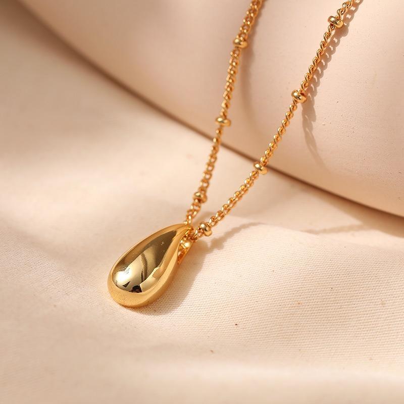 K Gold Plated Teardrop Pendant Minimalist Copper Necklace For Women