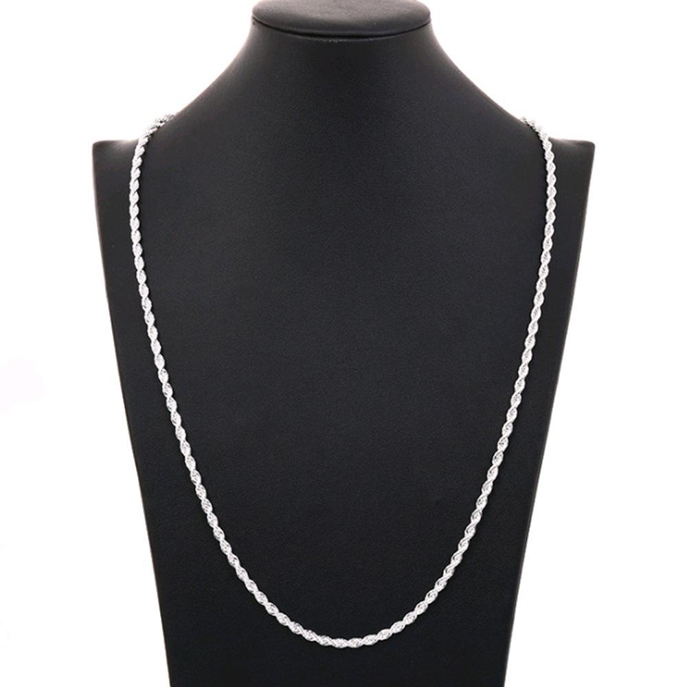 4mm Fashionable Fried Dough Twists Necklace Zircon Men's and Women's Necklace Bracelet 2-piece Set