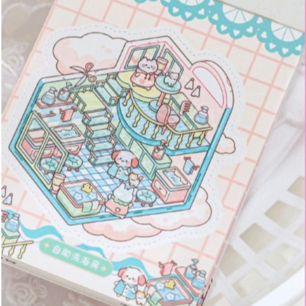 Immersive 3D Scene Stickers 3D DIY Sticker Book Portable Cartoon Stickers  For Students