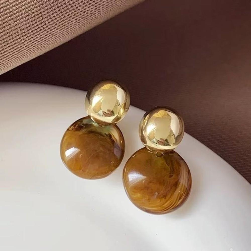 Pendant Amber Color Earrings Fashion Jewelry Amber Ear Stud Elegant Vintage Women's Earrings  Party