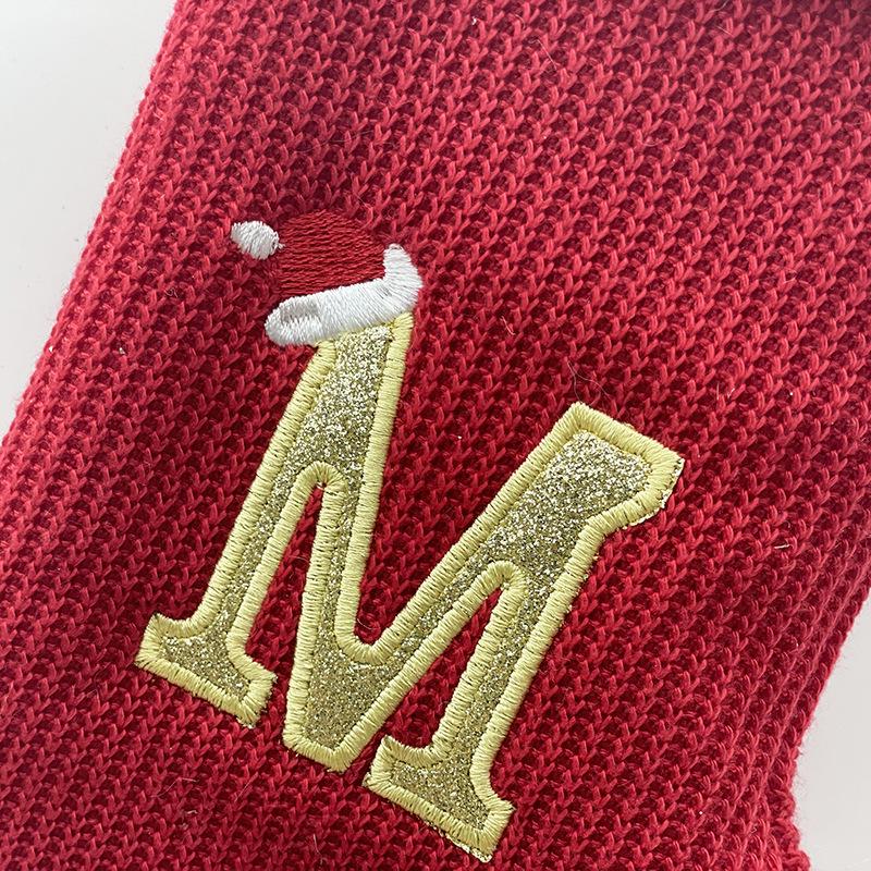 High-End Red Christmas Knitted Stockings with 26 Letters for Gifts & Decorations