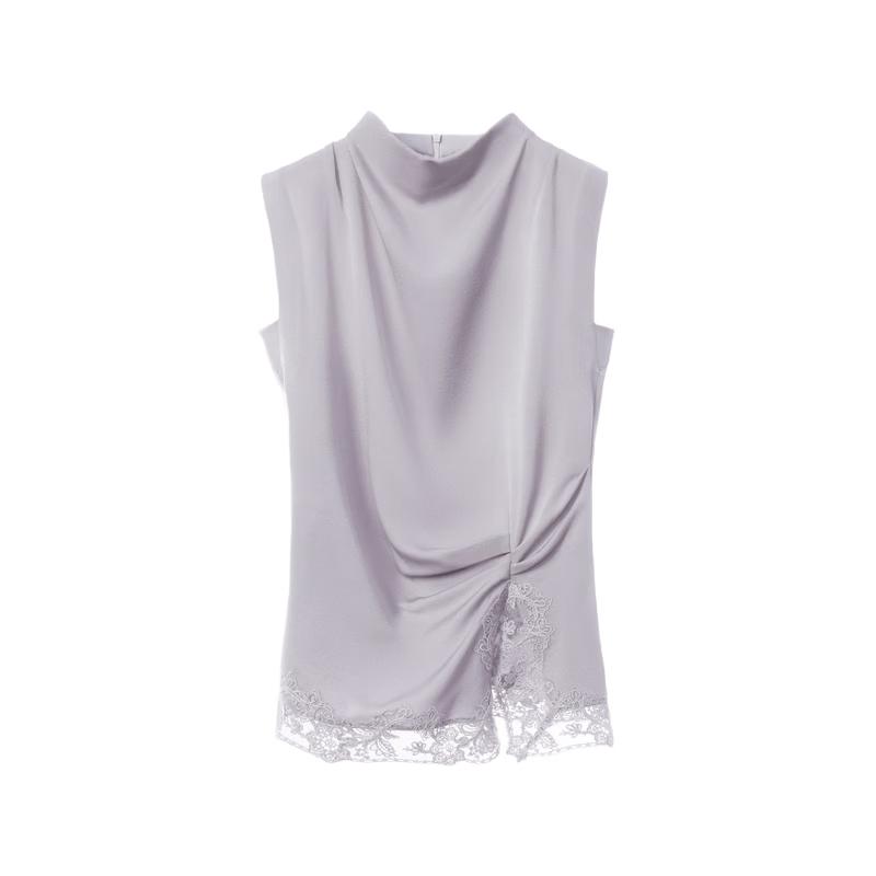 Langzi Acetate Blend Sleeveless Shirt and Wide-leg Trousers XL